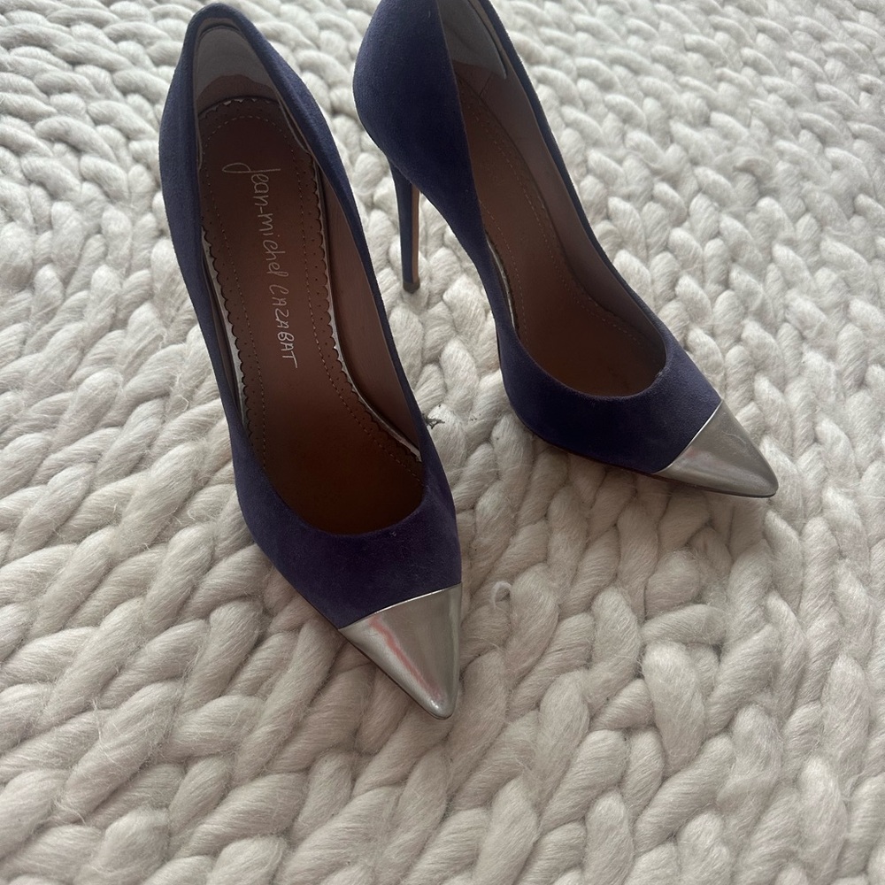 Silver and Purple Stiletto Heels with Pointed Toe